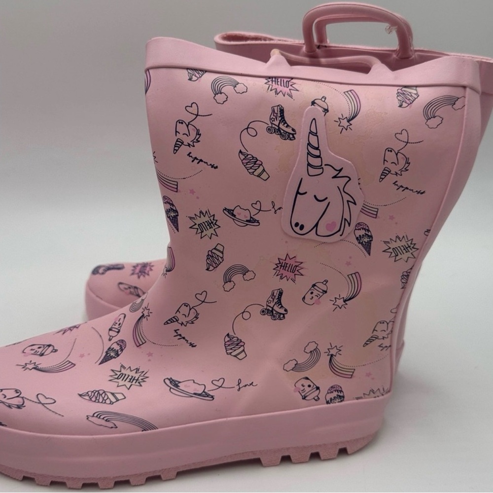 Komfysme Girls Pink Unicorn waterproof Rain Boots NWT Size 13